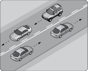 Soru 11 görseli: Şekildeki yol çizgileri aşağıdakilerden hangisini bildirmez?